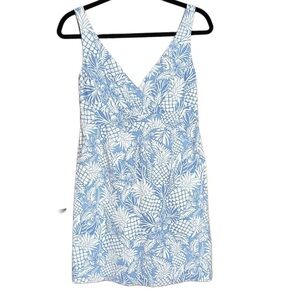 Vineyard Vines Blue White Tropical Pineapple Cotton sleeveless midi Dress sz 4
